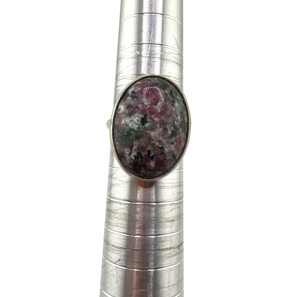 Sterling Silver Oval Ruby Zoisite Cabochon Artisan Statement Ring Size 6